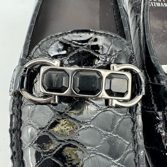 Stuart Weitzman Patent Leather Croc Embossed Wedge Buckle Loafer Women’s 4 - Picture 5 of 15